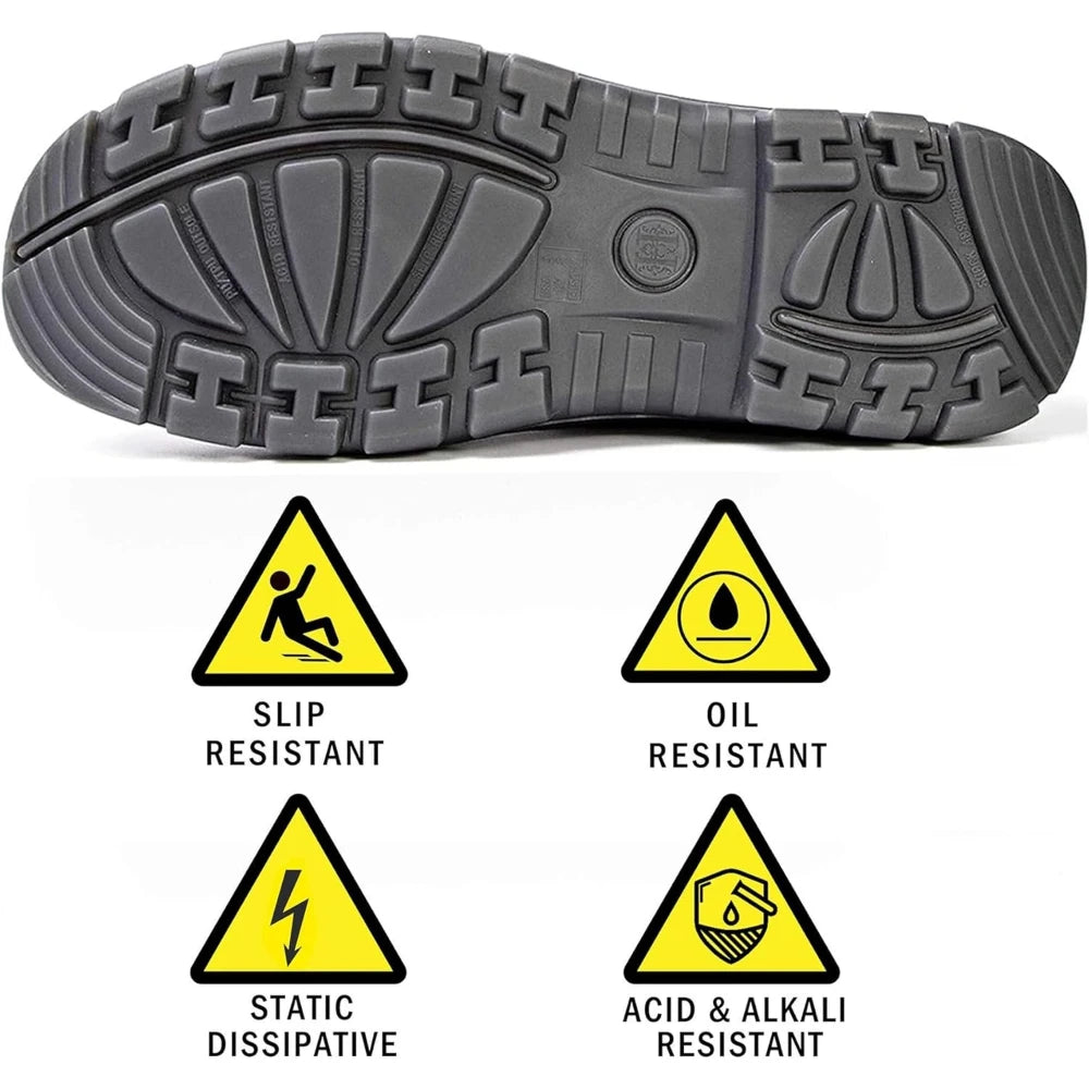 Men's Slip On Work Boots with Safety Toe, Slip Resistant Waterproof Puncture Proof for Construction Industrial
