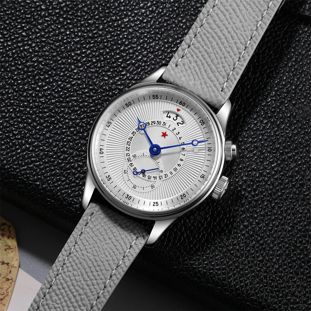 RED STAR  Watches for Men 40mm Seagull ST1716 Movement  5ATM Automatic Mechanical Watch Push-Button Calendar Sapphire Crystal