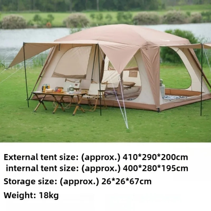 Portable Folding Outdoor Tent Two-bedroom Beach Waterproof Sunshade Luxury Double-layer Tent Family Camping Nature Hike Tents