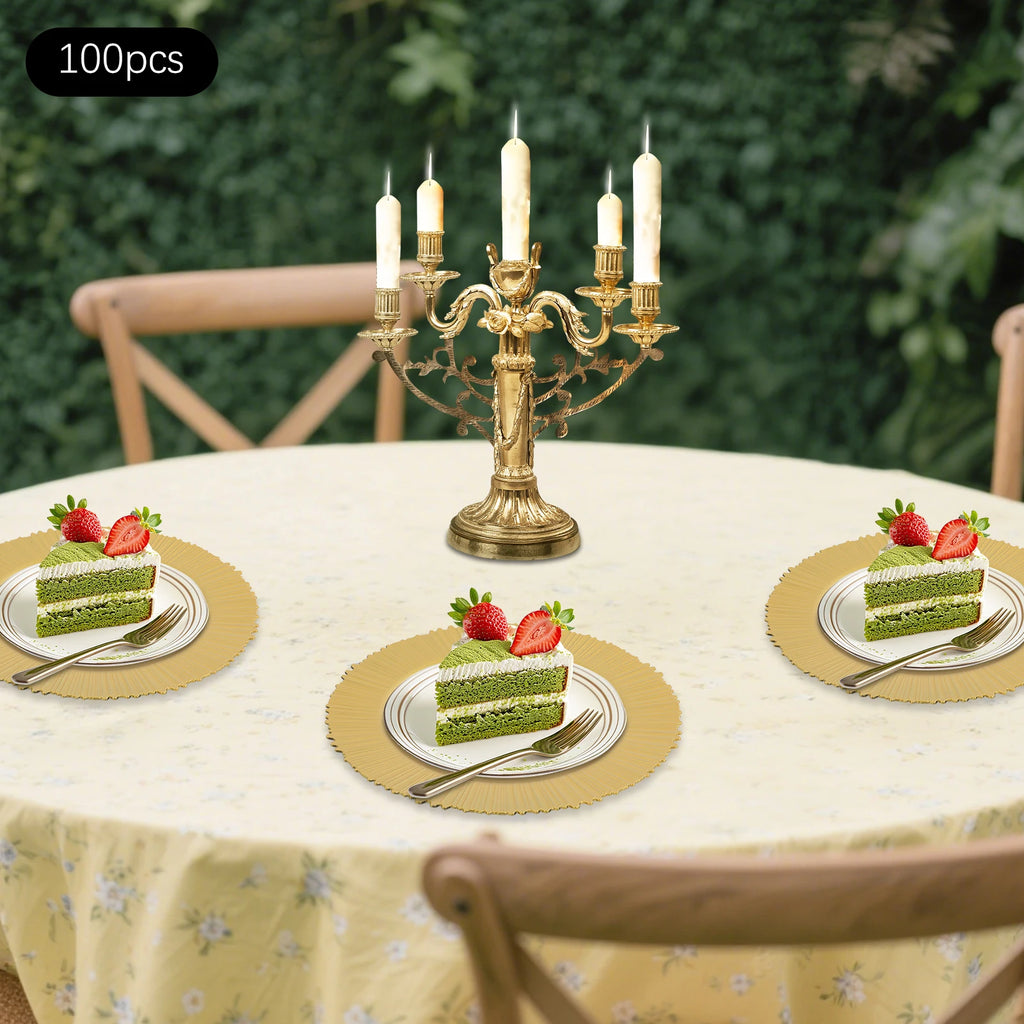 100Pcs PP Charger Plates Set,Gold Round Charger Plates Diameter 33cm for Wedding Party Baby Shower