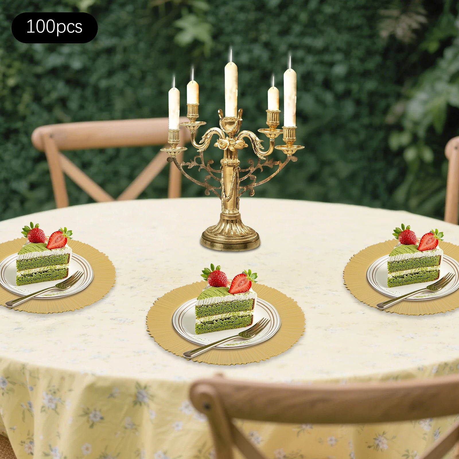 100Pcs PP Charger Plates Set,Gold Round Charger Plates Diameter 33cm for Wedding Party Baby Shower