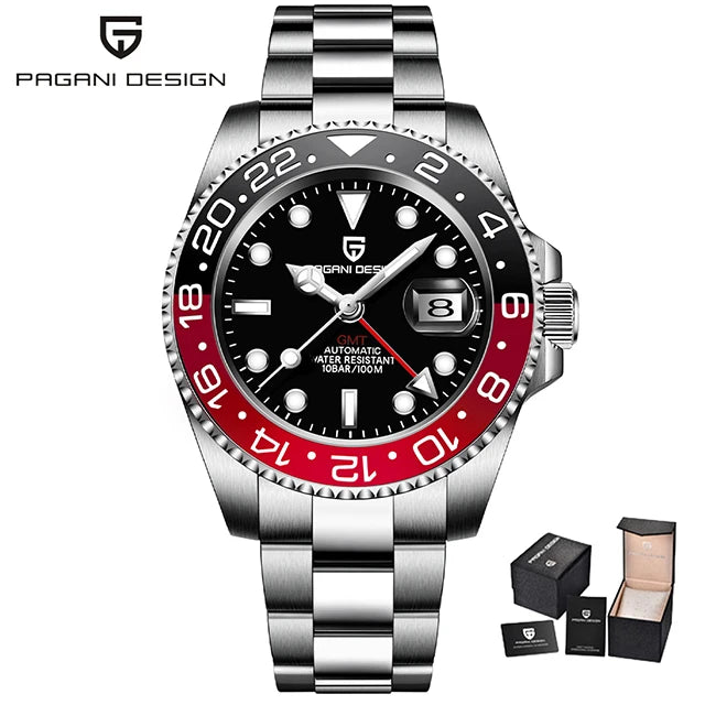 PAGANI DESIGN Gift Men's Watch GMT 40mm Mechanical Watch Top Brand Stainless Steel Waterproof Business Automatic Watches for Men