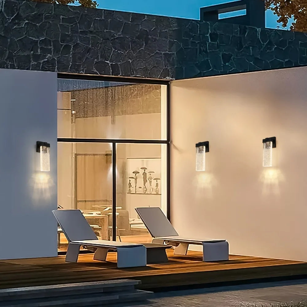 2Pcs LED Outdoor Wall Fixture Per Lamp Bubble Crystal Lampshade Light Sensor Auto-On Weatherproof for Doorway Terrace Decoration