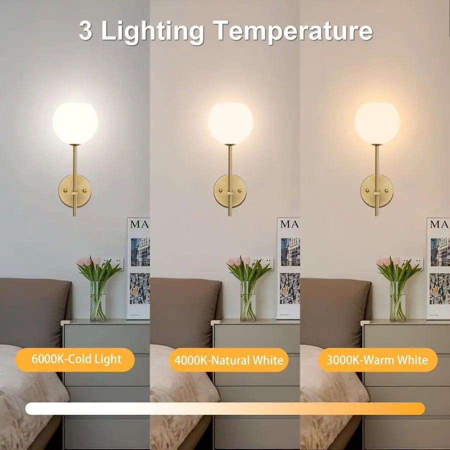 Battery Operated Wall Sconces Set of 2, Rechargeable Wireless Wall Lights with Milky White Frosted Glass Shade, 12 RGB and 3CCT