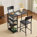 Dining Table Set for 2, Kitchen Breakfast Counter Height Small 3 Piece Bar Table and Chairs Set with Storage, Black