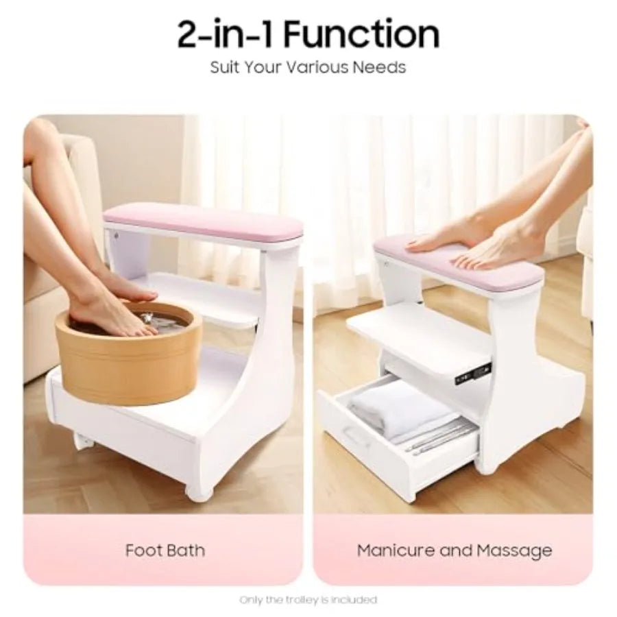 Portable Wheeled Foot Bath Stool for Spas Salons Nail Care Massage Professional Foot Care Bath Cart Durable Plastic with Soft C