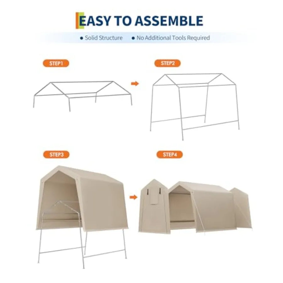 6 x 8 ft Bike Shed ATV Storage Tent Portable Storage Shed Outdoor Carport Tarp Sheds with Roll-Up Door for Motorcycle Car Garde