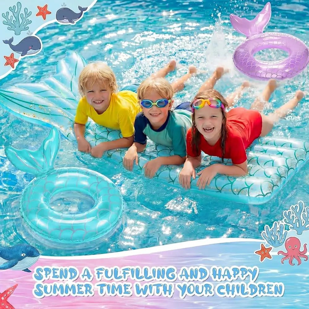 5 Pack Pool Floats Include 4 Pcs Mermaid Inflatable Pool Float Tube 1 Pcs Floatie Raft Mermaid Tail Swim Ring for Beach Water
