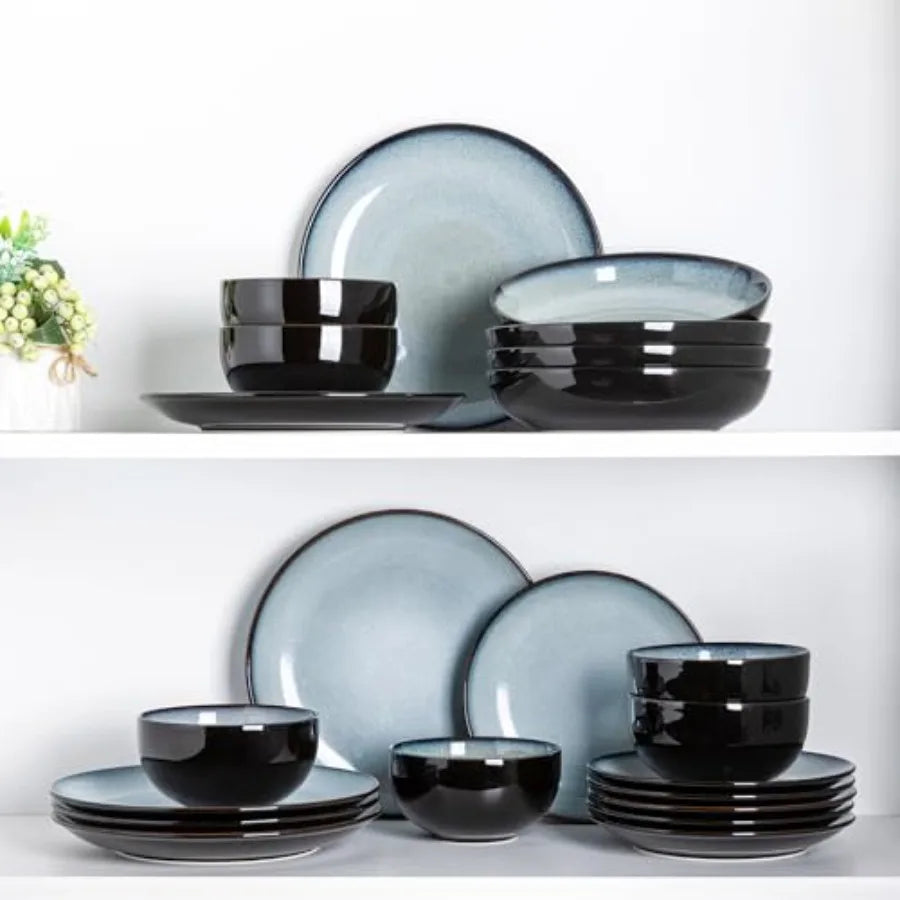 Ceramic Dinnerware Sets for 6 Stoneware Plates and Bowls Handmade Reactive Glaze Dishes Chip Resistant Scratch Resistant Oven D