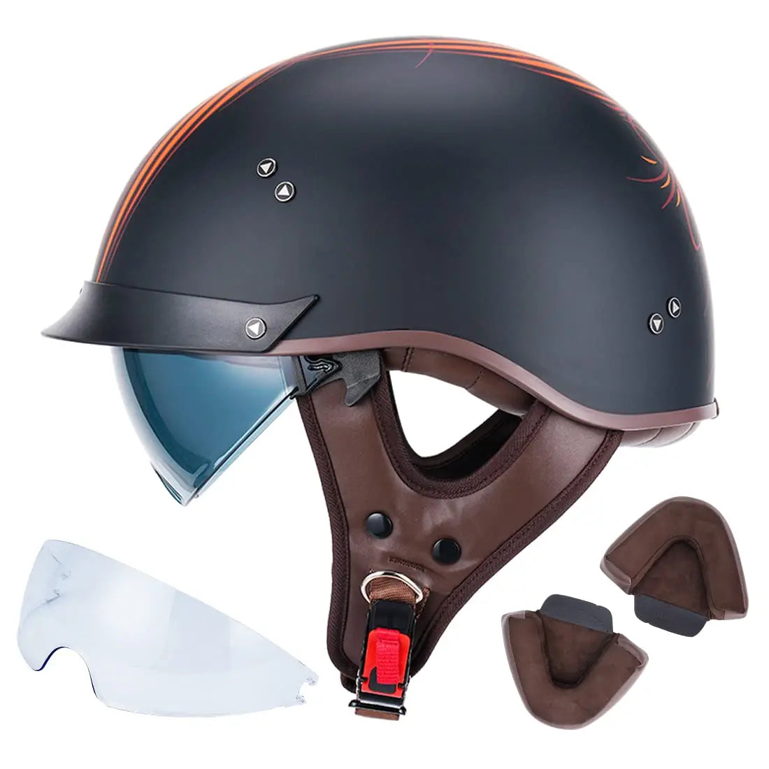 Half Helmet Motorcycle DOT Approved Open Face Helmet with Sun Visor and Quick Release Buckle for Adults Men and Women