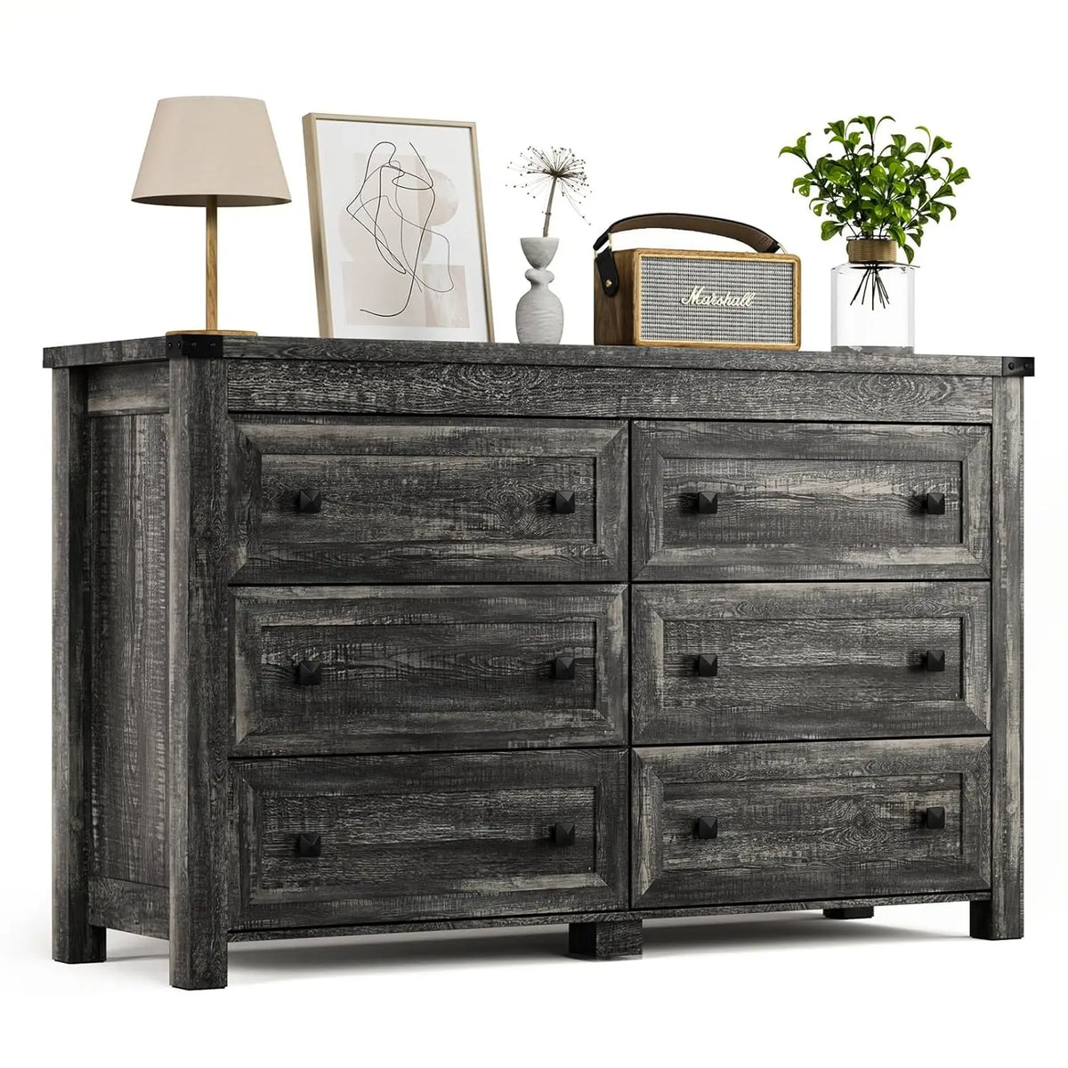 Black Dresser for Bedroom with 6 Drawers, Modern Chest of Drawers, Wood Dressers Bedroom Furniture Wide Storage, Customized