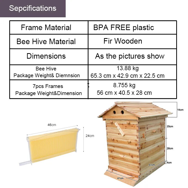 7PCS Auto Shed Honey Hive Beehive Frames + Unique Beehive House Fir Wooden Boxes
