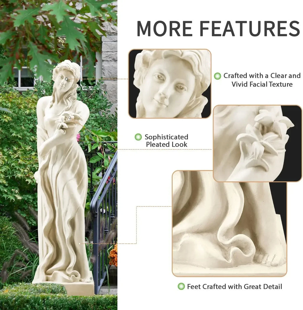 51'' Large Outdoor Garden Nymph Statue, Goddess of Spring Flowers, Roman Style Sculptures Decorations, Religious Garden Statue f
