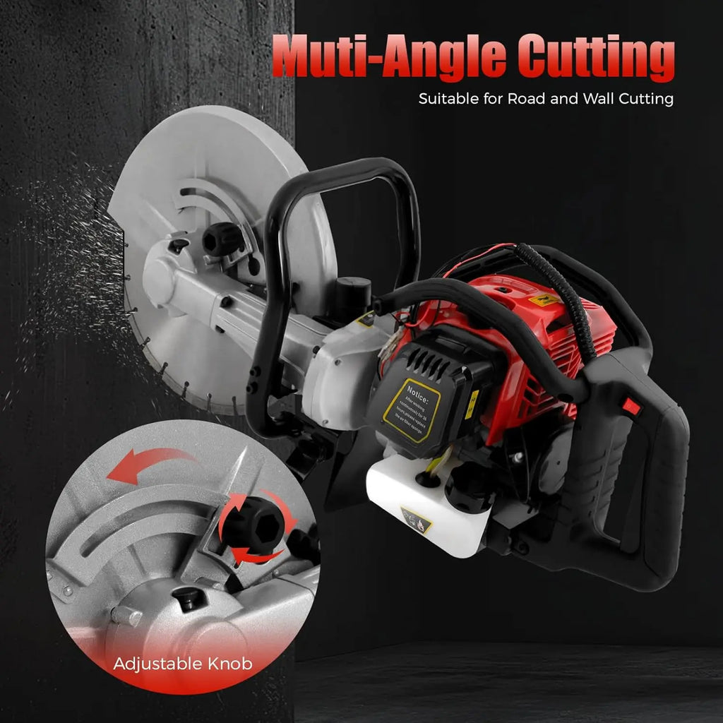 52CC 2-Stroke Gas Concrete Cut Off Saw 1400W Wet Dry Cutting Power Tool High Speed 1800RPM Ergonomic Design