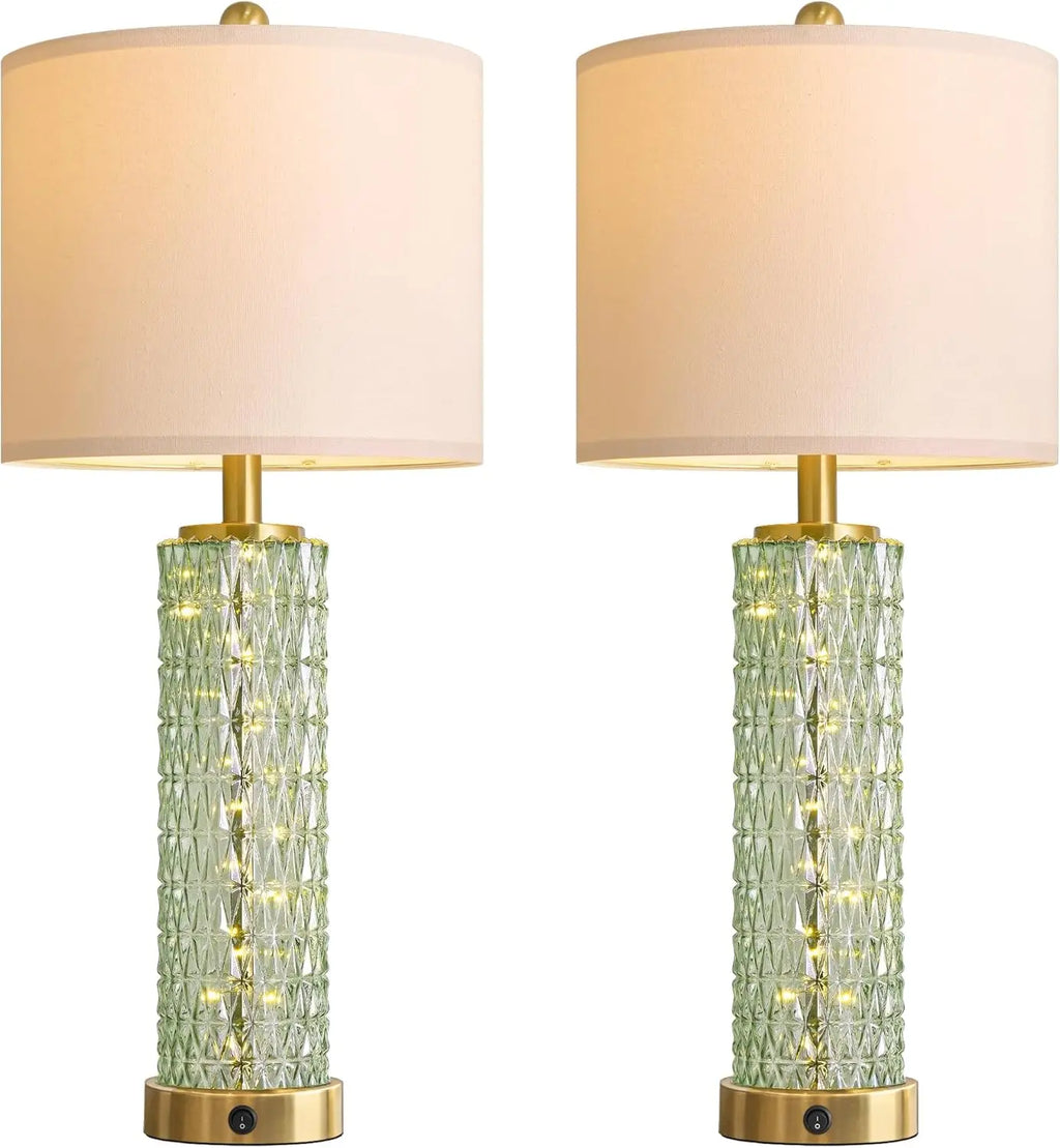 Set of 2 Modern Green Table Lamps with USB Ports and Night Light, 27.75" Height for Bedroom, Living Room, Desk (Bulbs Included)