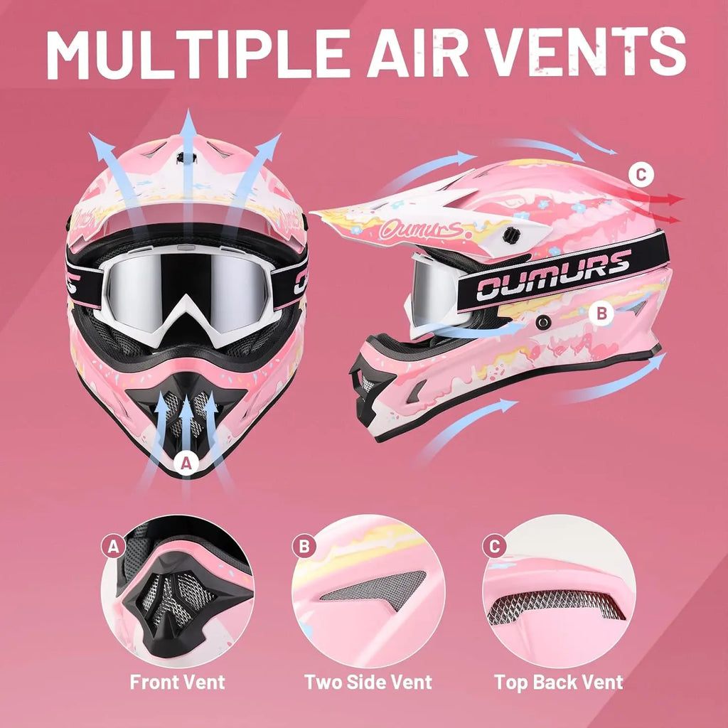 Adult ATV Dirt Bike Helmet with Goggles Gloves Mask Adjustable Sun Visor Motorcycle Adults Helmet Off-Road Motocross Downhill Mo