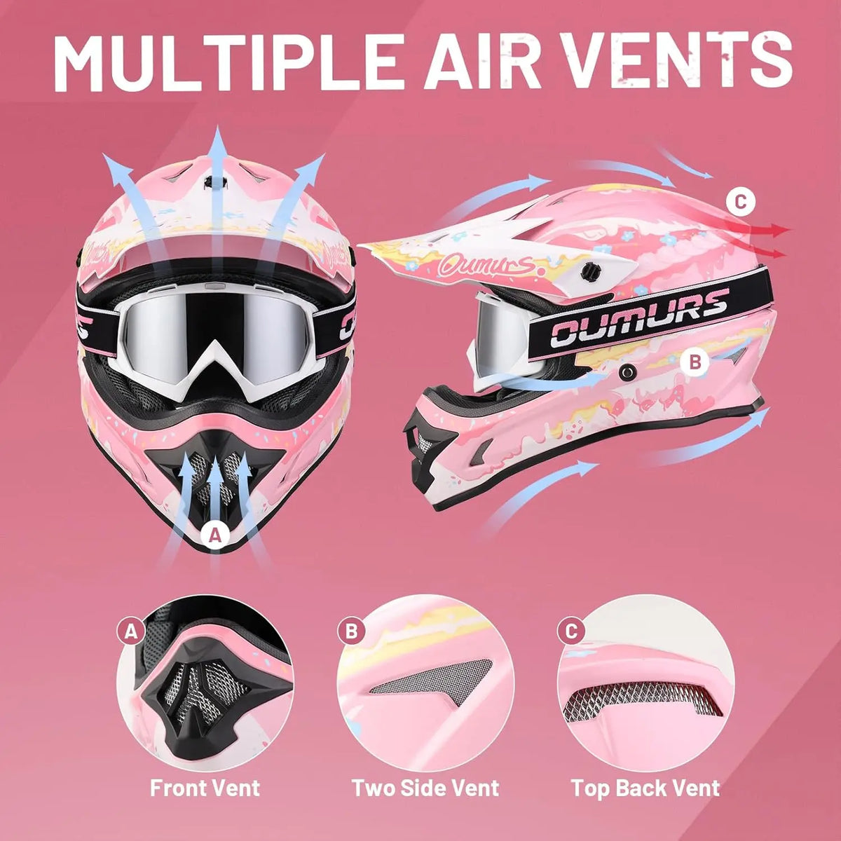 Adult ATV Dirt Bike Helmet with Goggles Gloves Mask Adjustable Sun Visor Motorcycle Adults Helmet Off-Road Motocross Downhill Mo
