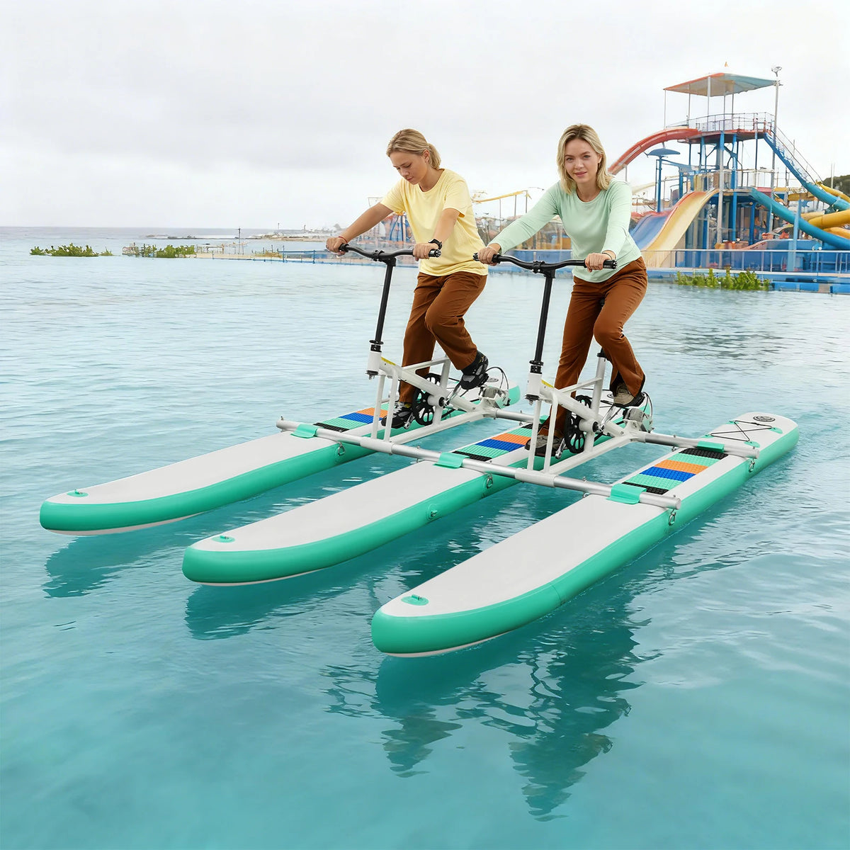 Pedal Water Bike, Inflatable Pedal Boat for Two with Aluminum Frame, Human Powered, 180kg Load, for Water Park Fishing Rental