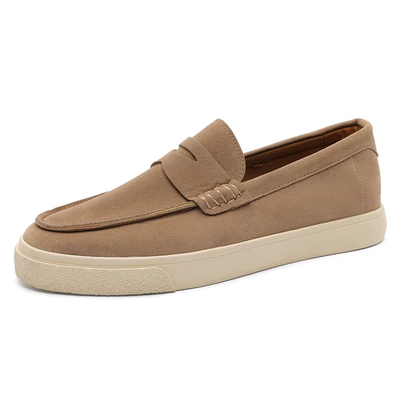 Men's Genuine Suede Moccasins: Black Round Toe, Decorative Flap, Stitching Accents, Brown Lining & Plush Comfort Fit