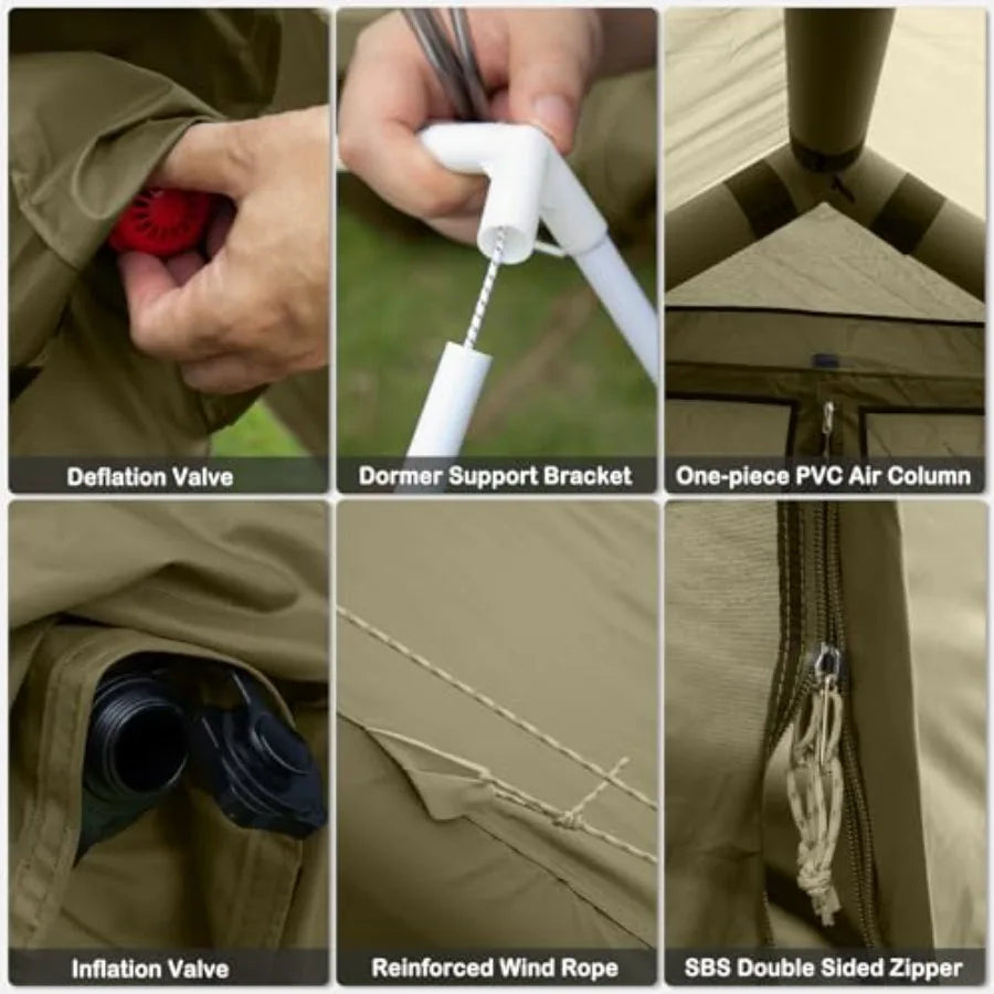 Inflatable Tents for Camping - Easy Blow Up Glamping Tent with Hand Pump Waterproof PVC Air Inflatable Tent House for Family We
