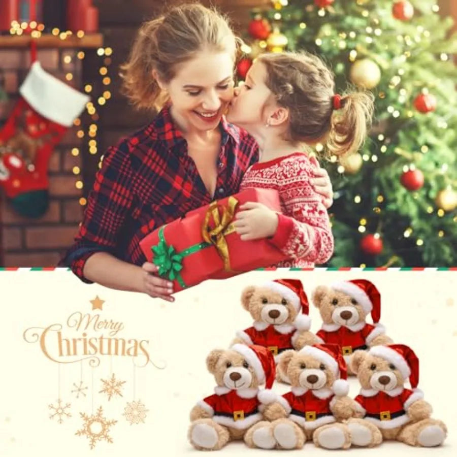10 Pack 14'' Christmas Teddy Bears Plush Stuffed Animals with Classic Santa Outfits Removable Shirt Hat for Small Plush Toys Ho