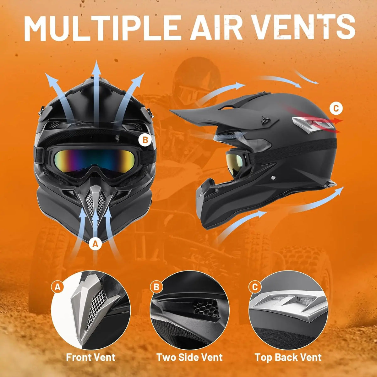 Motocross Full Face Helmet Adult Dirt Bike UTV Off-Road Helmet Goggles Gloves and Face Mask Matte Black Motorcycle Accessories