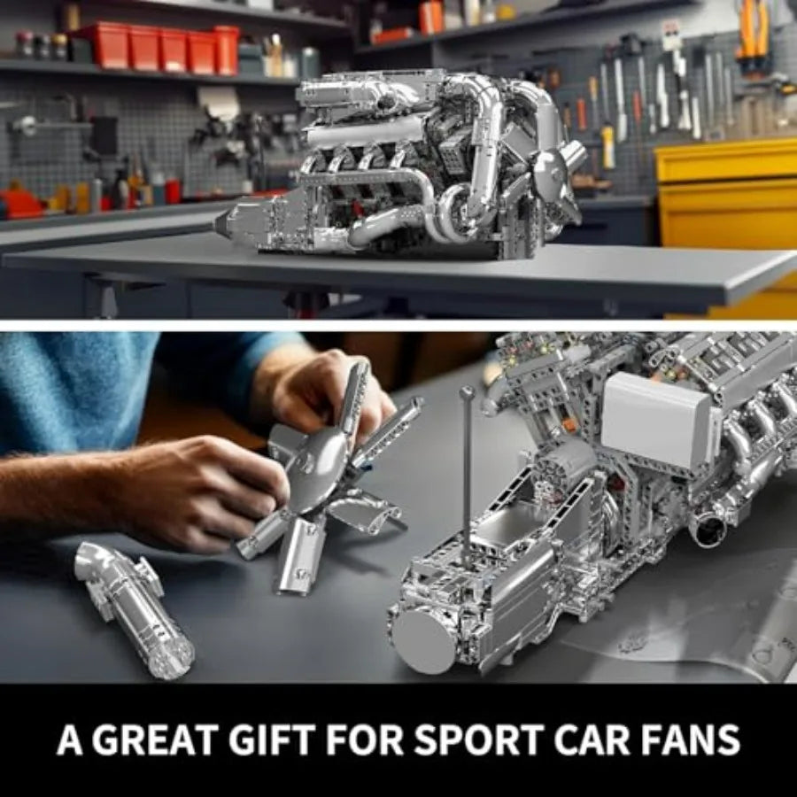 Mould King V8 Twin-Turbo Engine Model Kit with Battery and Motor for Adults and Teens 2899 PCS Engineering Construction STEM To