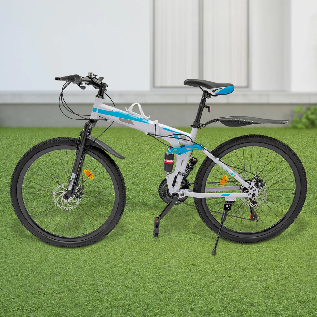 21-Speed Folding Bicycle, Adjustable Saddle, Dual Disc Brakes, High-Carbon Steel Frame, Compact & Durable for Commuting & Travel