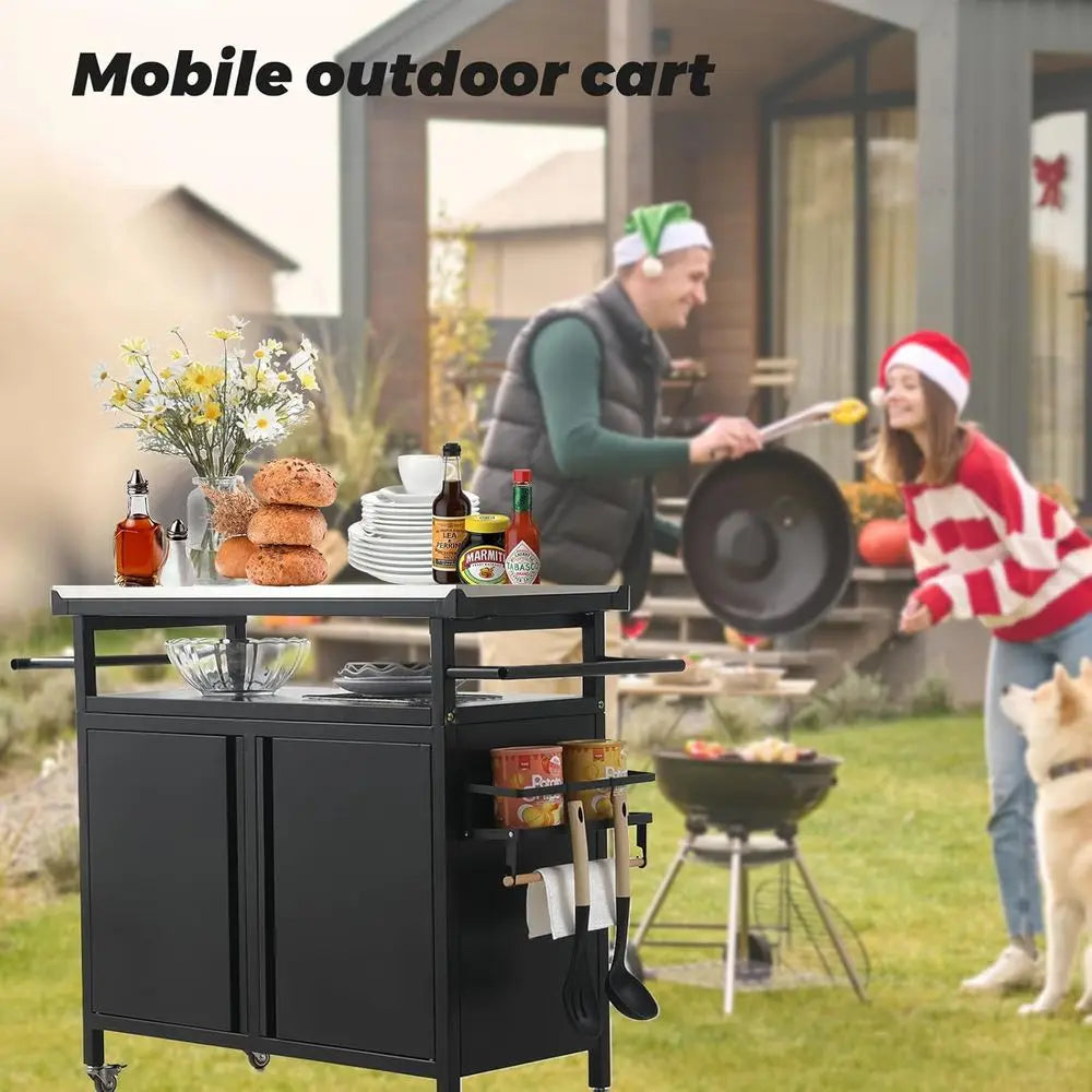 Nexaio XL Rolling Bar Grill Cart Outdoor Patio urniture, Outdoor Grill Table with StainlSteel Top or Kitchen Prep and Outdoor St