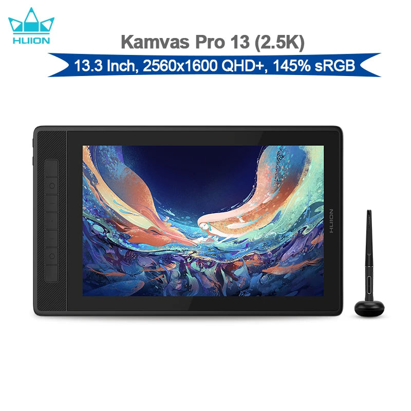 Huion Kamvas Pro 13 Graphics Tablet 2.5K Screen 13.3 Inch 145% sRGB QLED Drawing Display for Laptop Windows Mac Android Linux