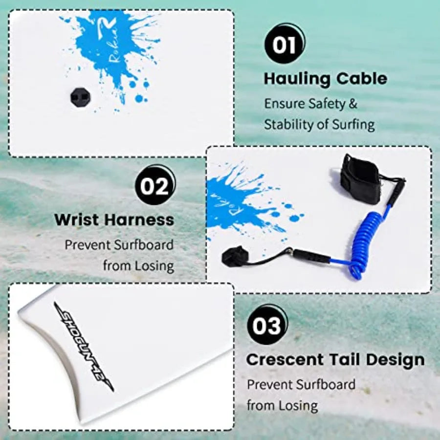 Bodyboard for Beach Include Leash 42 Inch Body Board with Durable EPO Core Reticular Structure Board Great Surfing for Teens an