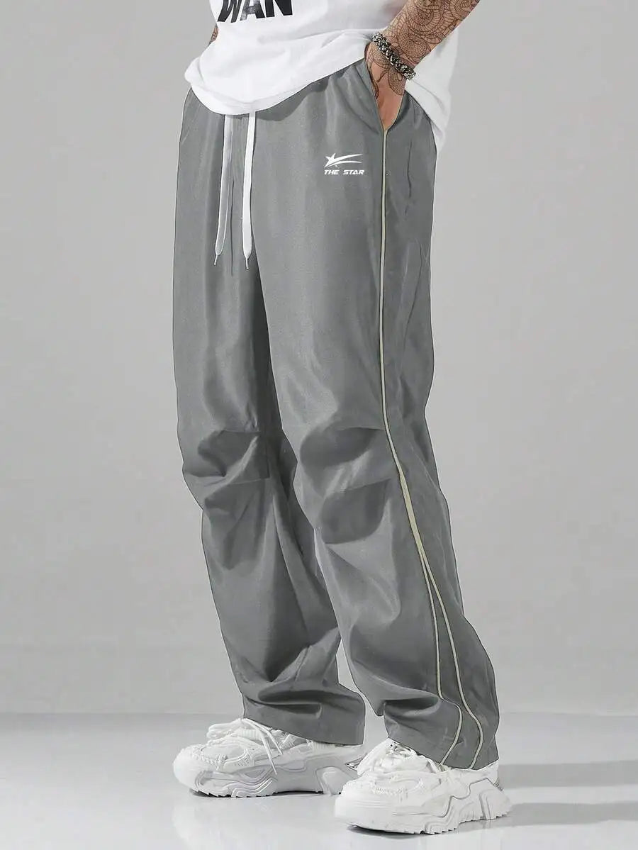 Men's Loose Fit Streetwear Joggers with Side Stripe, Lightweight Fall Pants