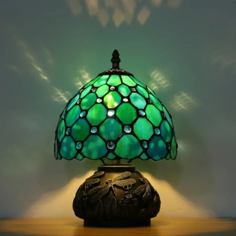 Tiffany Style Small Table Lamp for Bedroom3 Color-temperatures Stained Glass Night Light Antique Nightstand Bedside Lamps Livin