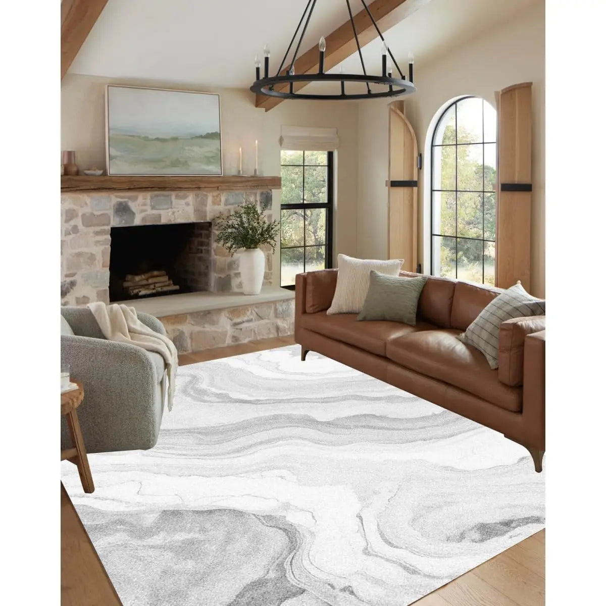 Abstract Marble Texture Area Rug Non Slip Washable Stain Resistant for Bedroom Living Room Office 6x9, Customized