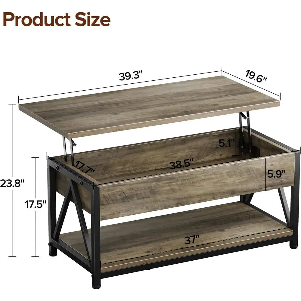 Grey Storage Coffee Table with Lift Top and Large Hidden Compartment for Living Room