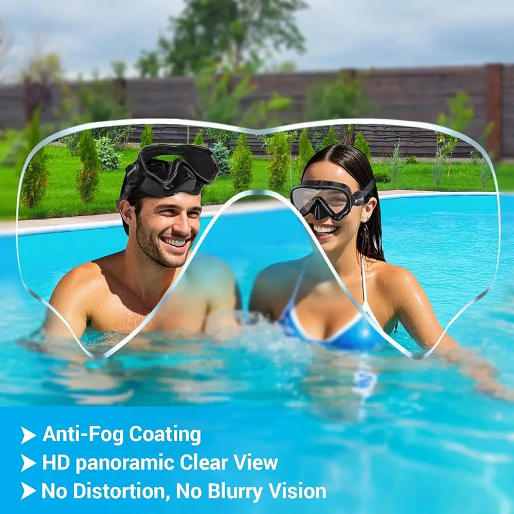 Swim Goggles for Adult Men Women with Nose Cover, Tempered Glass 180°Clear View Swimming Mask Pool Water Diving Goggle