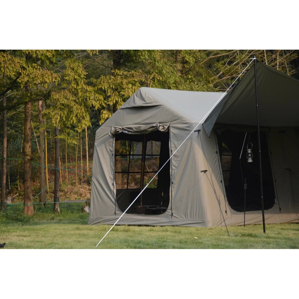 9.8x13ft Canopy Inflatable Camping Tent Hand-Pump Easy-Setup Waterproof Windproof Army Green