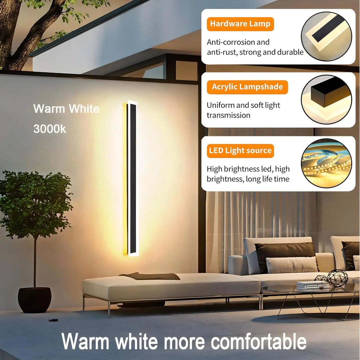2-Pack 39-Inch LED Wall Light, Waterproof IP65 Warm White, Modern Outdoor Lighting Fixture