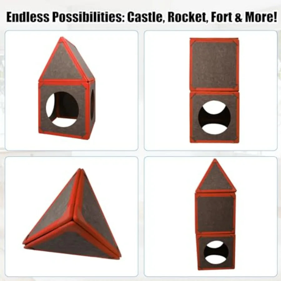 16-Piece Magnetic Fort Building Panels for - Bright Orange Creative STEM Building Blocks Kit for Indoor Playhouse Tunnels Struc