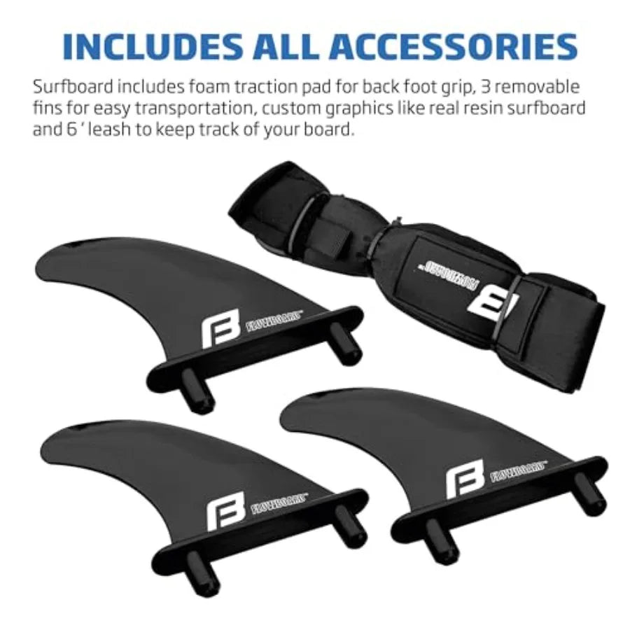 7' FLOWBOARD Softboard Foam Surfboard with 3 Fins 6' Foot Leash and 2 Wood Stringers Inside Board for and Adults Beginner Inter