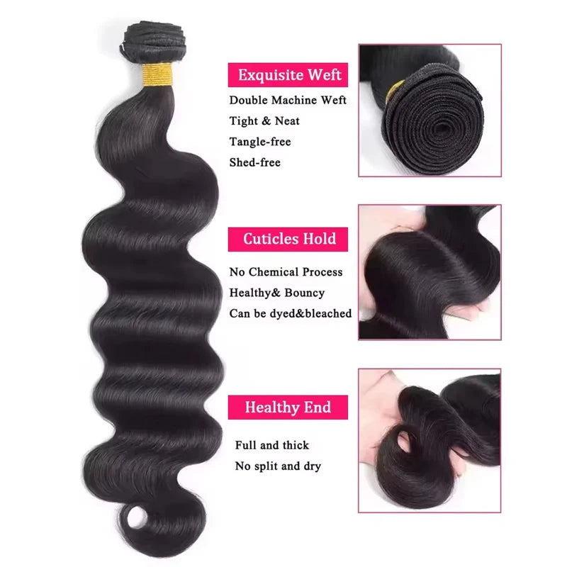 40Inch Body Wave Human Hair Bundles Brazilian Raw Human Hair 1/3/4 Bundles for Women 10A Thick Bundles 3 Days Delivery