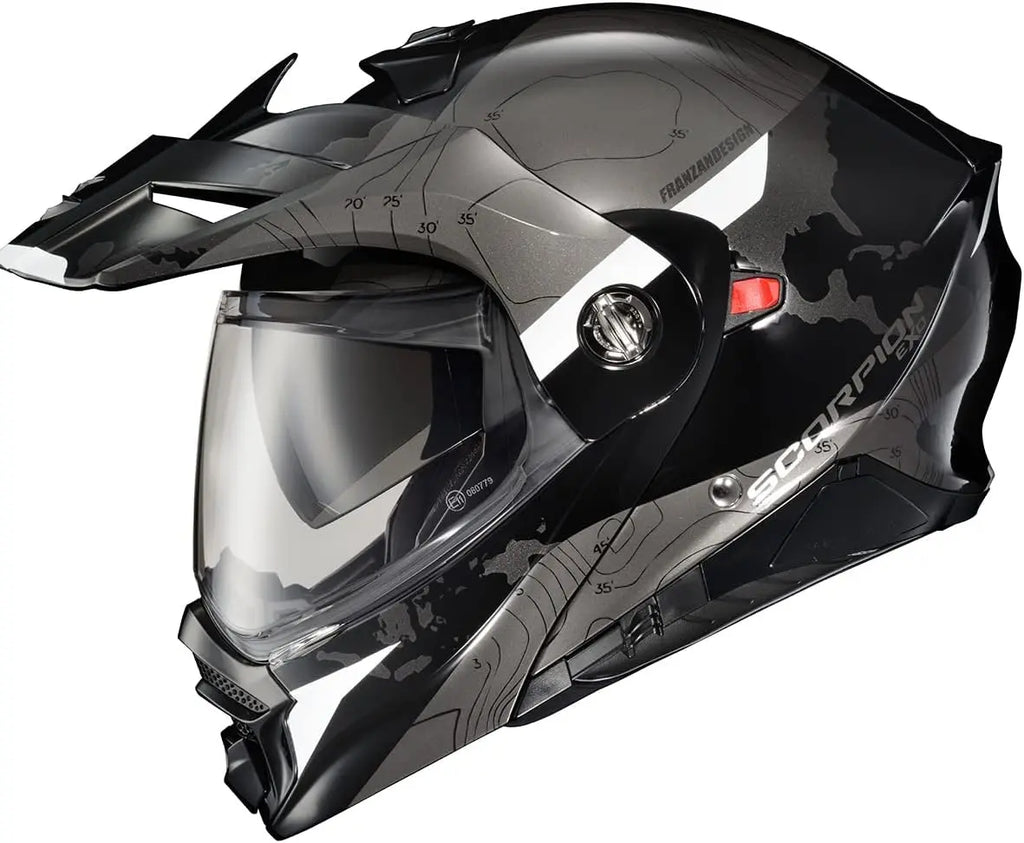 Modular Adventure Street Motorcycle Helmet with Bluetooth Ready Speaker Pockets DOT ECE Approved Topographic (White Medium)