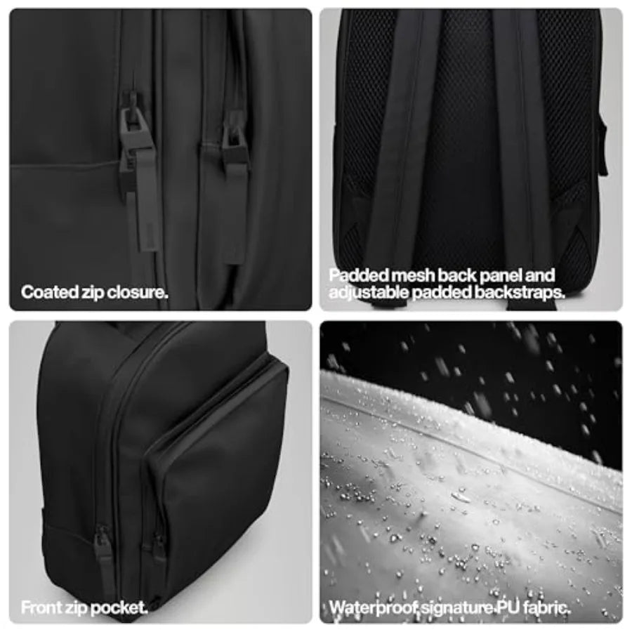 Large Black Laptop Backpack for Men and Women Waterproof Minimalist Commuter Bag 15-16 Black Book Daypack