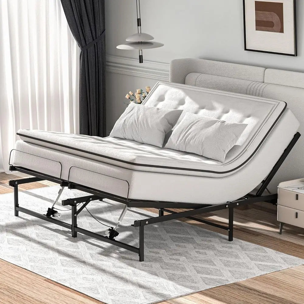 King Size Electric Adjustable Bed Base with Foot Incline, Low-Noise Motor, and Remote Control