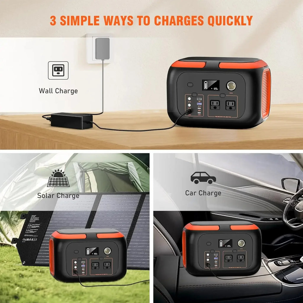 Portable Power Station 600W, 296Wh/80000mAh Backup Lithium Battery Pack Bank, 110V Pure Sine Wave AC Outlet Solar Generator