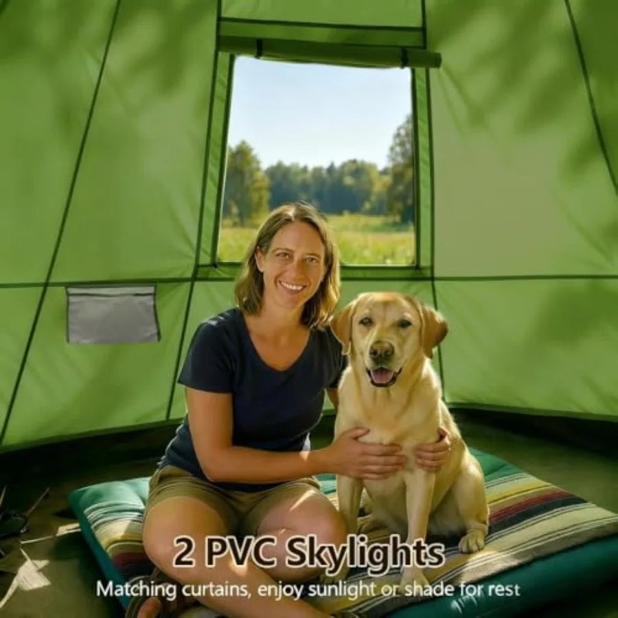 Bell Yurt Tent with Stove Jack Waterproof Luxury 4 Season Tent 420D Oxford Cloth Green Glamping Tents for Family Outdoor Campin