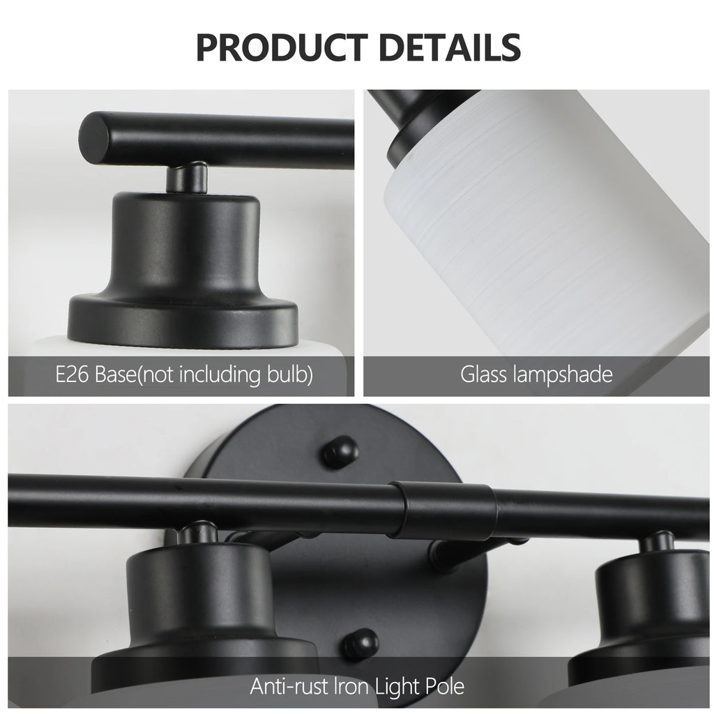Modern Bathroom Wall Mount Lights 5 Lights Bathroom Vanity Lights Black Bathroom Mirror Light Fixtures With Milky Glass Shades