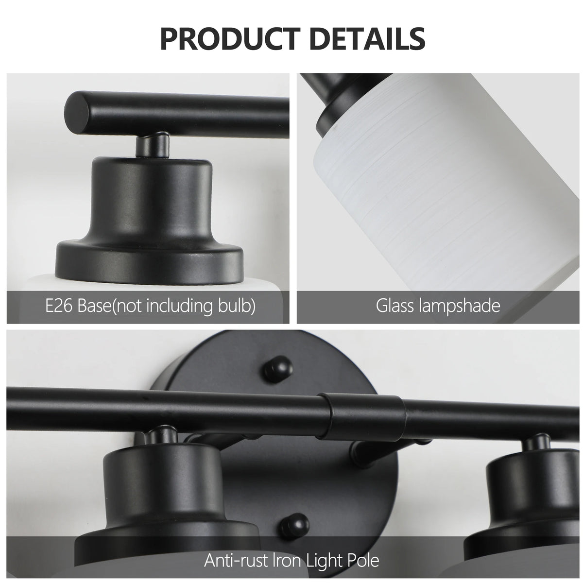 Modern Bathroom Wall Mount Lights 5 Lights Bathroom Vanity Lights Black Bathroom Mirror Light Fixtures With Milky Glass Shades