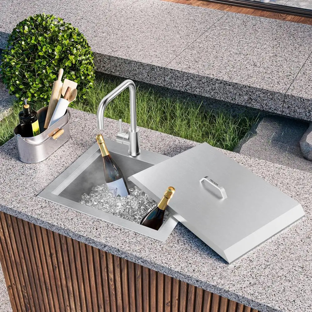 21 x 18 Drop-In Stainless Steel Single Bowl Kitchen Sink with Dust Lid, Cutting Board, and Faucet for Bar, RV, and Outdoor Use