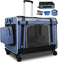 Extra Large Cat Carrier with Wheels and Litter Box, 24x17x17 Rolling Soft Carrier for Pets up to 55LBS with 5 Breathable Mesh